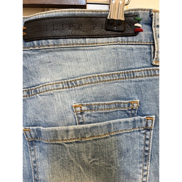 PHILIPP PLEIN Super straight Cut Washed blue Distressed Jeans Size 32 x 32 - Picture 6 of 10